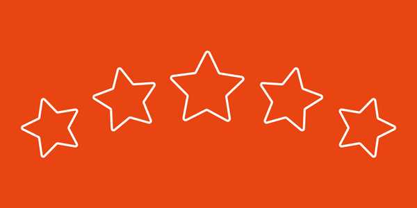 5 white stars on a red background to show 5-star reviews.